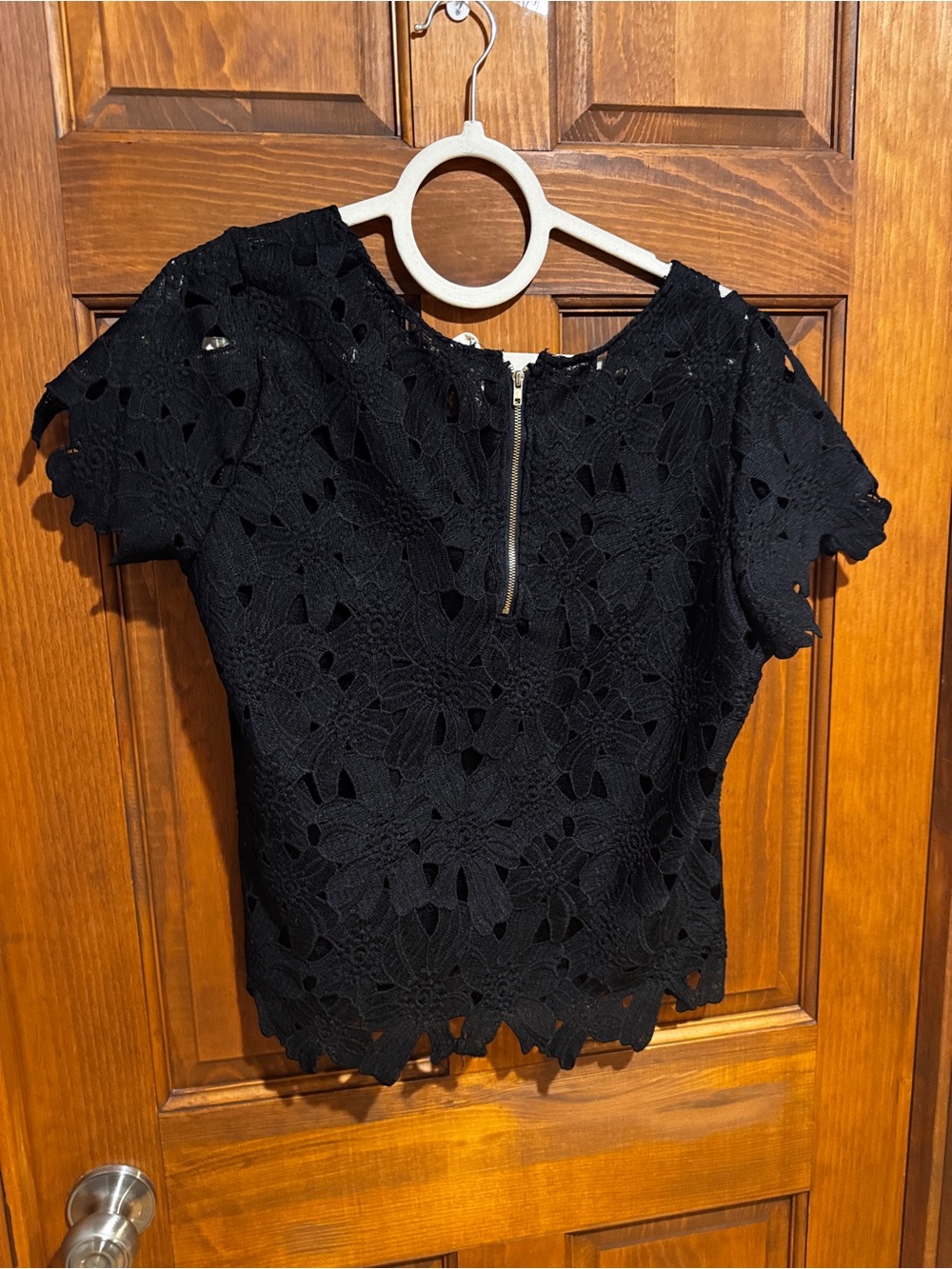 390. Japna Black Crochet Lace Short-Sleeve Blouse - Picture 7 of 11